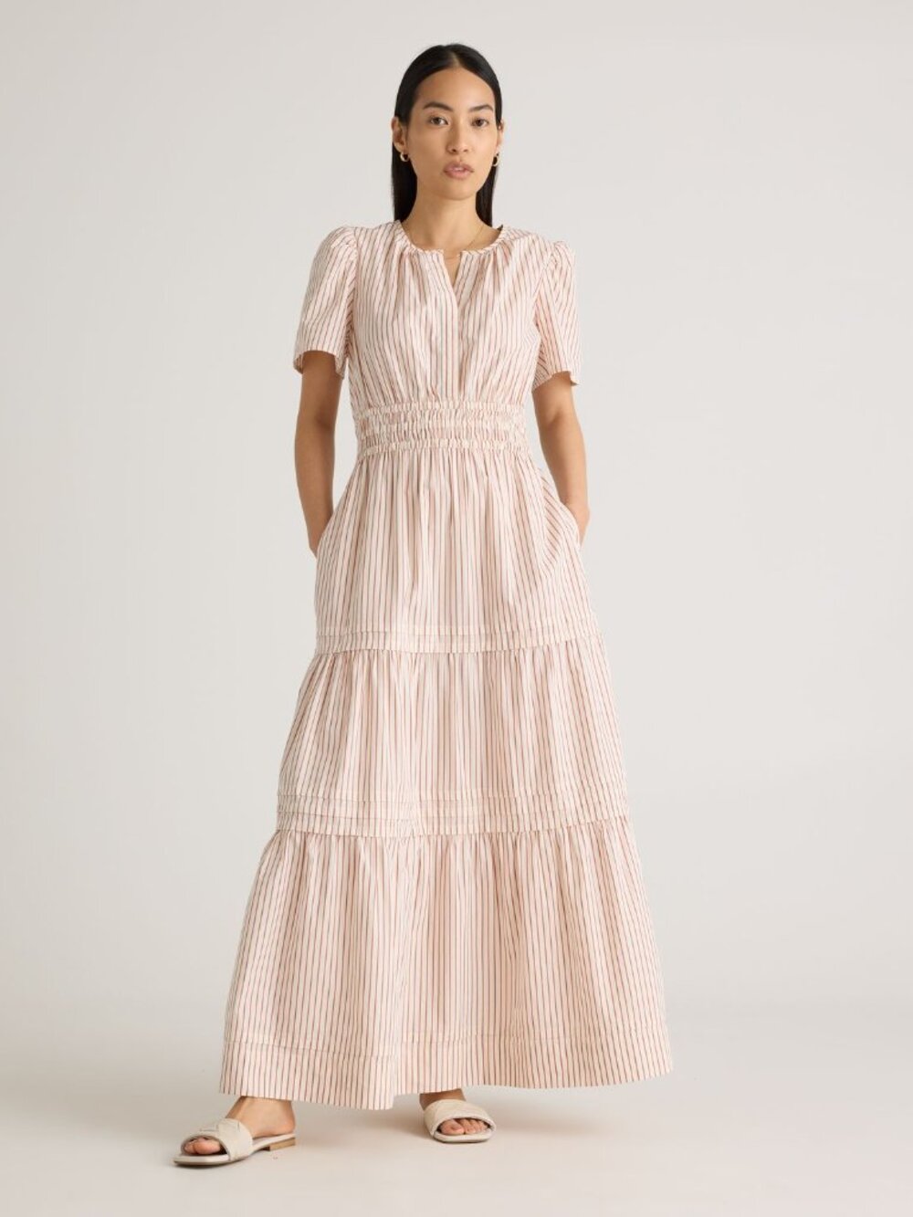 Striped Pink Maxi Dress with Smocked Waist